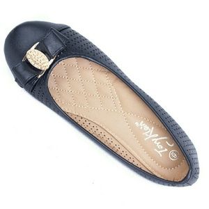 Women Ballet Buckle Flats, black, b-1614